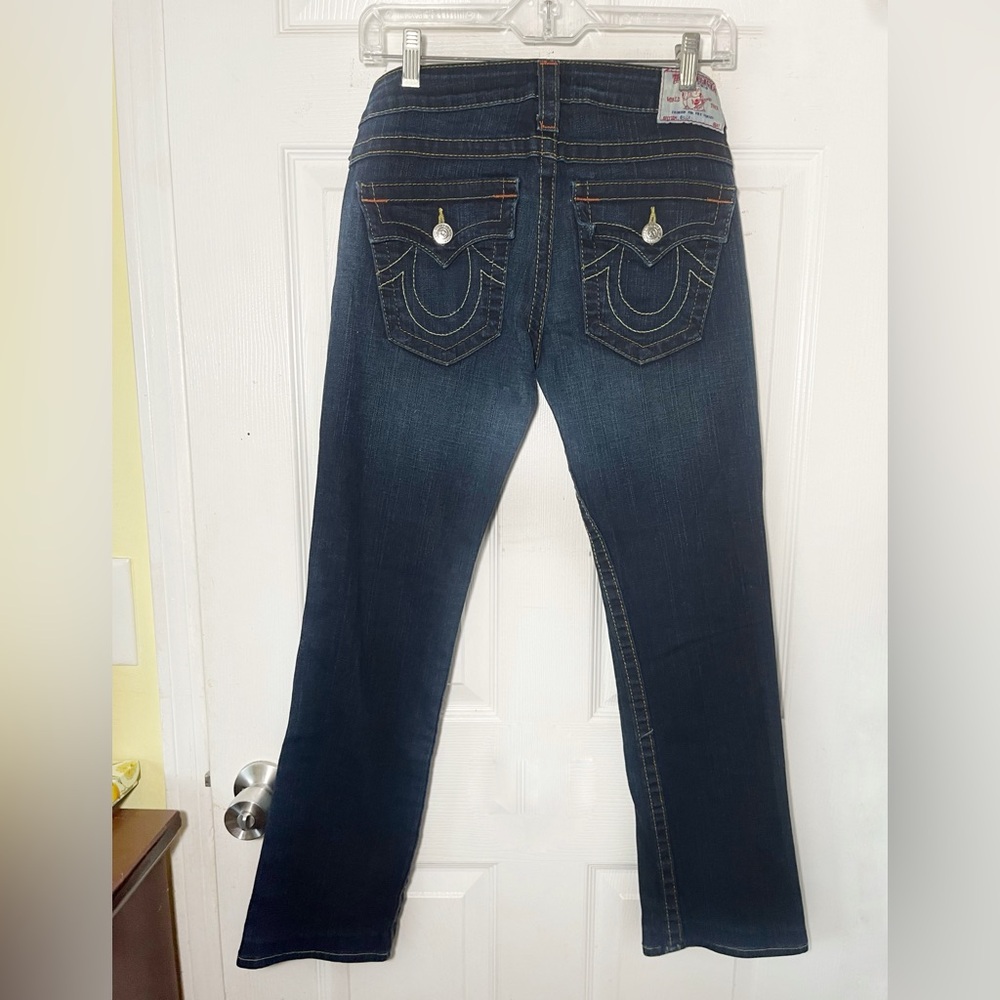 TRUE RELIGION Blue Jeans Women’s Straining Leg Sz 27 - Picture 2 of 12